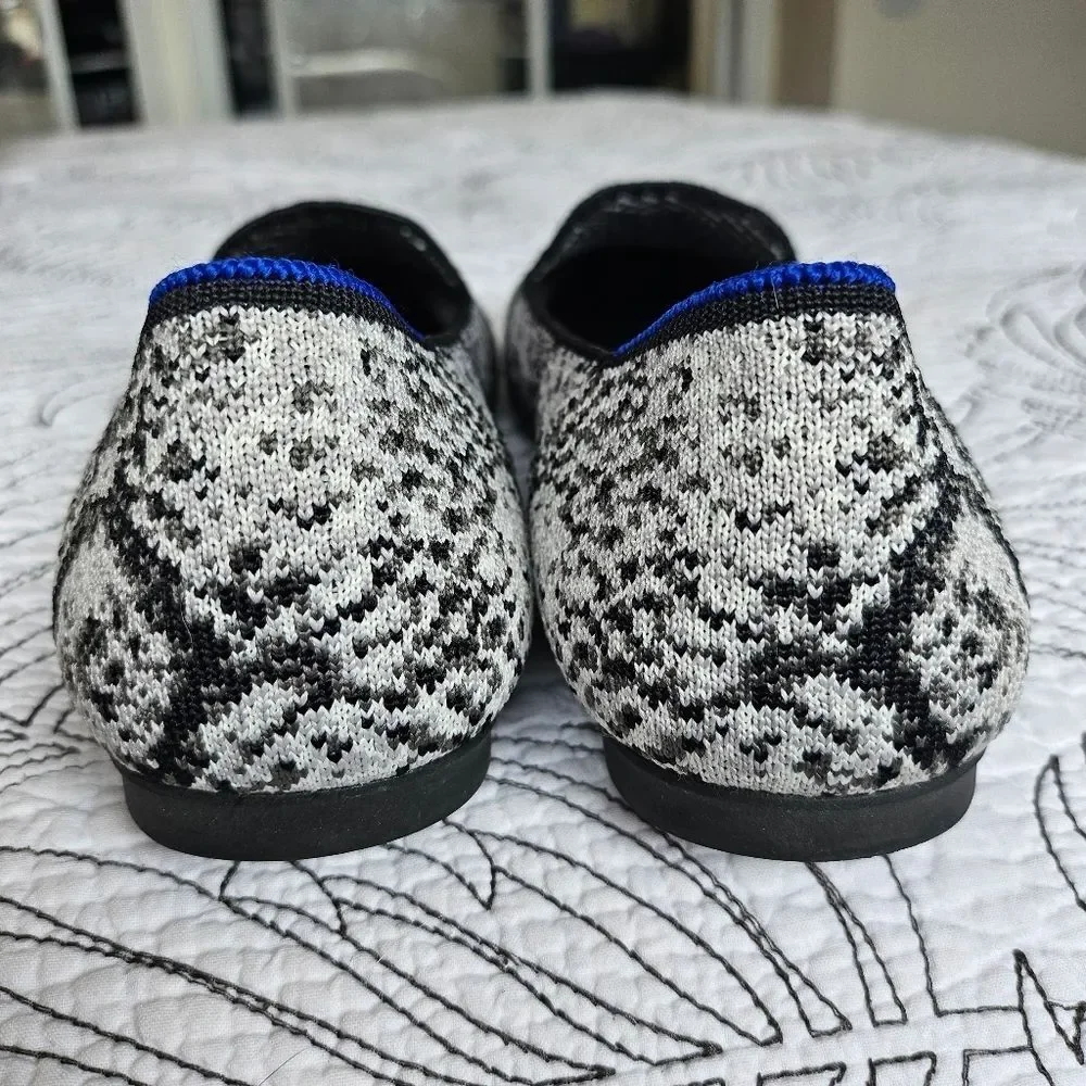 EUC Rothy’s White Python Snake Almond Loafers Flats Black Size 9